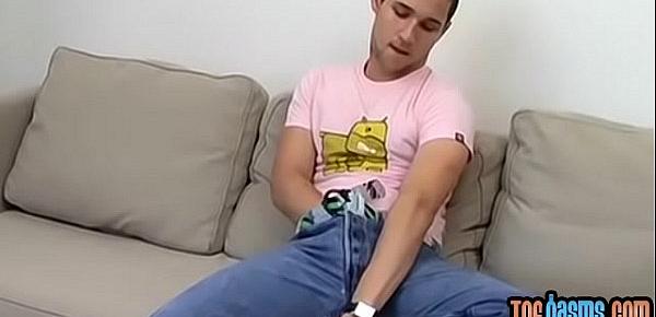  Sweet jock cums on his feet after solo jerkoff session